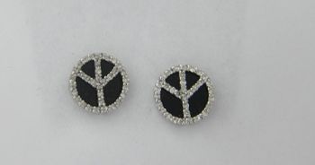  Black Onyx And Peace Stud Earrings In 14K Whit Gold /IDJ8707