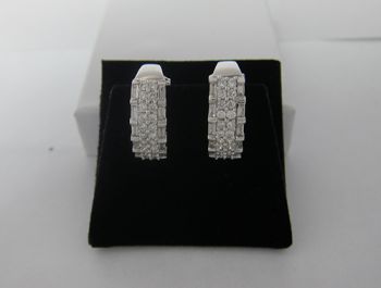 Bagutte And Round Cut Diamond Earrings In 18K White Gold  /IDJ8791