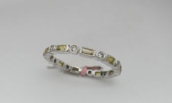Diamond And Yellow Sapphires Stackable Band In 14K White Gold /IDJ9238
