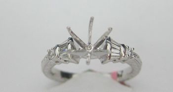 18K White Gold Diamond Semi Mount With Round And Baguette  /IDJ9394