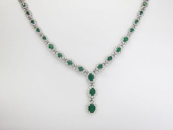 12.75CT Emerald and Diamond Necklace F SI in 18K White Gold -IDJ011389