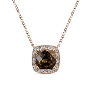 0.19 ct - Necklace
 14k Pink Gold Diamond Smoky Quartz Fashion /NK4615K45SQ-IGCD