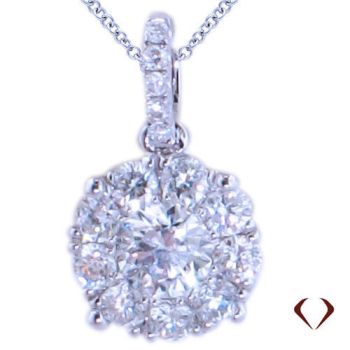 0.64CT Diamond Cluster Pendant F SI1 In 18K White Gold With 14K White Gold Chain -IDJ012369