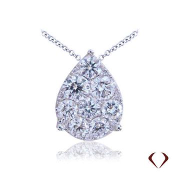 0.84CT Cluster Pear Shaped Diamond Pendant F VS In 18K White Gold With 14K White Gold Chain -IDJ012386