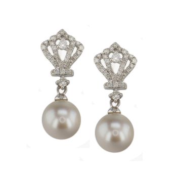 Diamond Pearl Hanging Earring in 14K White Gold  /IDJ12917