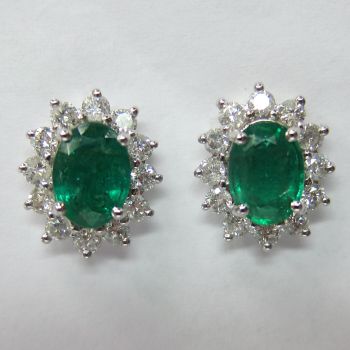 1.84CTW Emerald and Diamond Earrings F-G SI1-SI2 set in 18K White Gold/IDJ14749