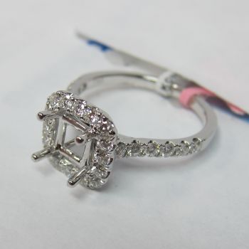 0.70CT Cushion Halo Center Diamond Engagement Ring Setting In 18K White Gold -IDJ014808