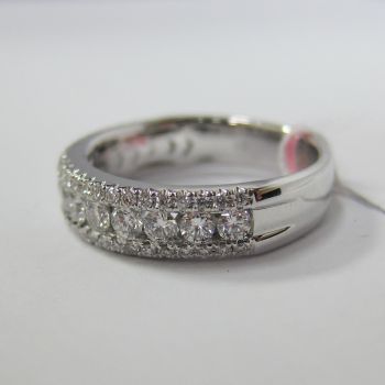1.35 CT Three Row Diamond Wedding Band With Pave Diamonds On The Side And Large Diamonds In The Center In 18KT White Gold -IDJ014877