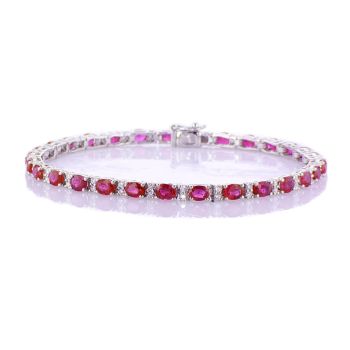 18KT WHITE GOLD OVAL RUBY AND DIAMONDS BRACELET IN 4 PRONG SETTING 015508