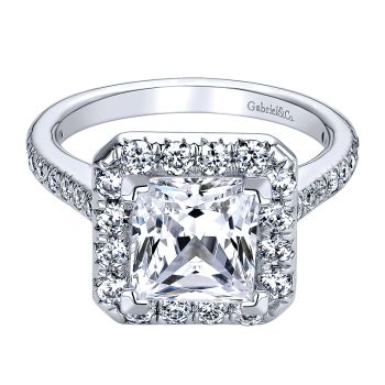 0.83 ct Diamond Engagement Ring - Set in 14k White Gold Diamond Halo /ER9384W44JJ-IGCD