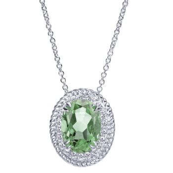 0.10 ct Round Cut Diamond Green Amethyst Fashion Necklace set in 14KT White Gold NK2680W45GA