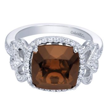 0.37 ct F-G SI Diamond Smoky Quartz Fashion Ladie's Ring In 14K White Gold LR6359W45SQ