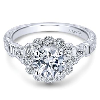 0.18 ct - Diamond Engagement Ring Set in Platinum Diamond Halo /ER6510PT3JJ-IGCD