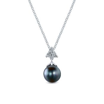 0.15 ct - Necklace
 14k White Gold Diamond Black Pearl Fashion /NK4500W45BP-IGCD