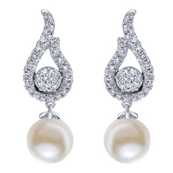 Diamond and Pearl Drop Earrings set in 14kt White Gold 0.48ct EG12177W45PL
