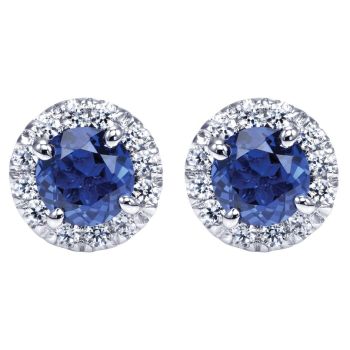 14k White Gold Diamond and Sapphire Stud Earrings 0.18 ct EG11602W45SA