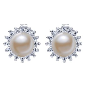 Diamond Pearl Stud Earrings set in 14kt White Gold 0.24ct EG395W45PL