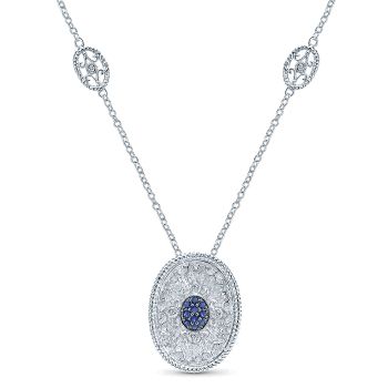 0.06 ct - Necklace
 925 Silver Diamond And Sapphire Fashion /NK3597SV5SA-IGCD
