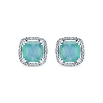 0.19 ct - Earrings
 14k White Gold Diamond Rock Crystal&white Mother Pearl&green Onyx Stud /EG13010W45MG-IGCD