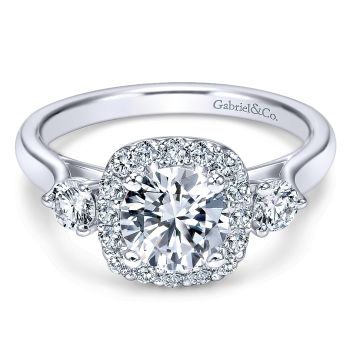 0.52 ct Diamond Engagement Ring - Set in 14k White Gold Diamond Halo /ER7510W44JJ-IGCD