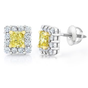 1.88ct Fancy Yelow Diamond Earrings Set in Platinum