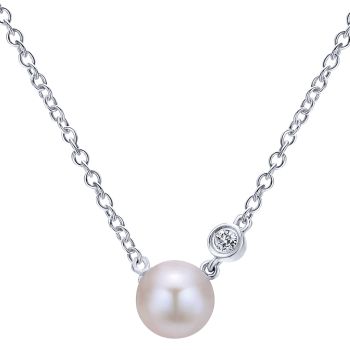 0.02 ct Round Cut Diamond Pearl Fashion Necklace set in 925 Silver NK5242SV5PL