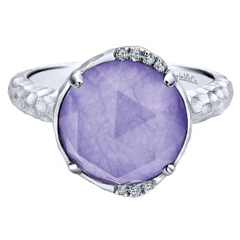 0.03 ct - Ladies' Ring
 925 Silver Diamond Rock Crystal&purple Jade Fashion /LR50567SV5PX-IGCD