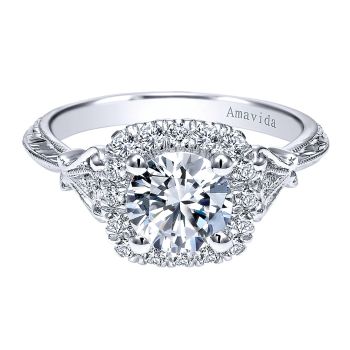 0.30 ct - Diamond Engagement Ring Set in 18k White Gold Diamond Halo /ER11800R4W83JJ-IGCD