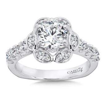 Inspired Vintage Collection Diamond Halo Engagement Ring with Side Stones in 14K White Gold with Platinum Head (0.41ct. tw.) /CR324W