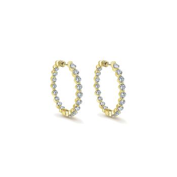 4.03 ct - Earrings
 14k Yellow Gold Diamond Classic Hoop Set in 18k White Gold Diamond Halo /EG10959Y44JJ-IGCD