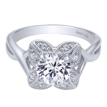 18K White Gold 0.08 ct Diamond Halo Engagement Ring Setting ER10240W83JJ