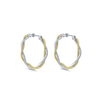 0.50 ct - Earrings
 14k Yellow/white Gold Diamond Classic Hoop Set in 18k White Gold Diamond Halo /EG10342M44JJ-IGCD