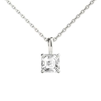 0.50ct Asscher Diamond solitaire Pendant with 18 inch Lobster claw chain | HI-VS 14K Gold