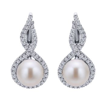 Diamond and Pearl Leverback Earrings set in 14kt White Gold 0.40ct EG12596W45PL