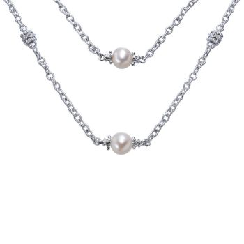 925 Silver Pearl Diamond By The Yard Necklace NK3422SVJPL
