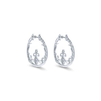 1.18 ct - Earrings
 925 Silver White Sapphire Intricate Hoop /EG12027SVJWS-IGCD