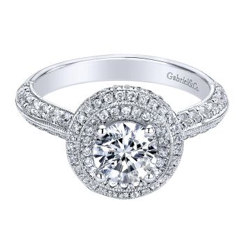 0.64 ct - Diamond Engagement Ring Set in 14k White Gold Double Halo /ER9438W44JJ