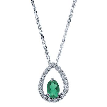 0.20 ct - Necklace
 14k White Gold Diamond And Emerald Fashion /NK995W45EB-IGCD