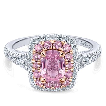 0.64 ct - Pre-Set Engagement Ring
 14k White & Pink Gold Diamond Pink Sapphire Double Halo /ER913000O3T44PS.CSPS-IGCD
