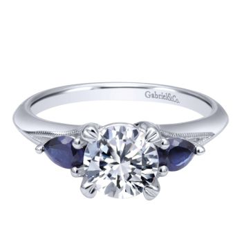 14k White Gold and Sapphire 3 Stones Engagement Ring ER10905W4JSA