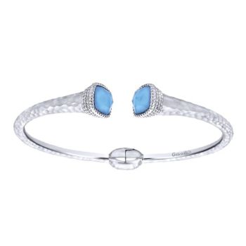 Rock Crystal & turquoise Cuff Bangle In Silver 925/Stainless Steel BG3676MXJXT
