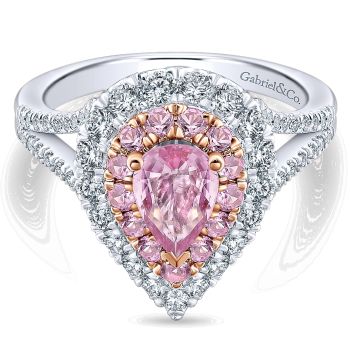 0.82 ct - Pre-Set Engagement Ring
 14k White & Pink Gold Diamond Pink Sapphire Double Halo /ER913003P3T44PS.CSPS-IGCD