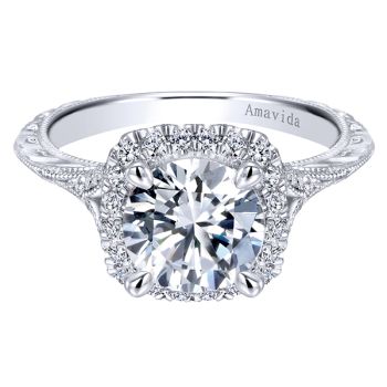 Gabriel & Co 18K White Gold 0.26 ct Diamond Halo Engagement Ring Setting ER11341R6W83JJ