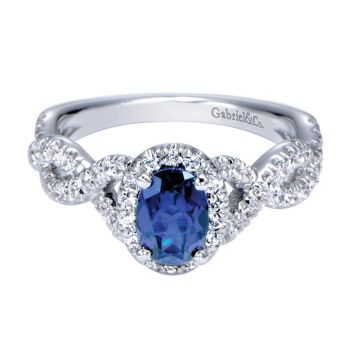 0.44 ct F-G SI Diamond and Sapphire Fashion Ladie's Ring In 14K White Gold LR6684W44SA