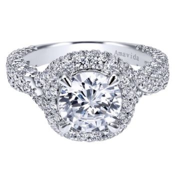 18K White Gold 1.61 ct Diamond Halo Engagement Ring Setting ER12002R6W83JJ