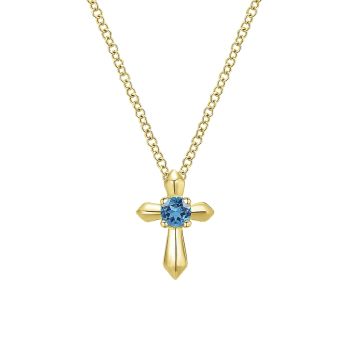 0.13 ct - Necklace
 14k Yellow Gold Swiss Blue Topaz Fashion /NK1696Y4JBT-IGCD
