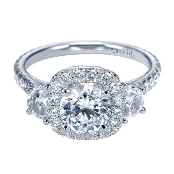 0.96 ct - Diamond Engagement Ring Set in 18k White Gold Diamond Halo /ER6712W83JJ-IGCD