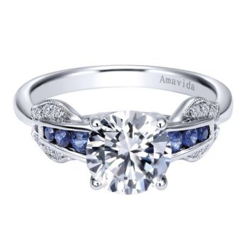 18K White Gold 0.08 ct Diamond and Sapphire Free Form Engagement Ring Setting ER11690R4W83SA