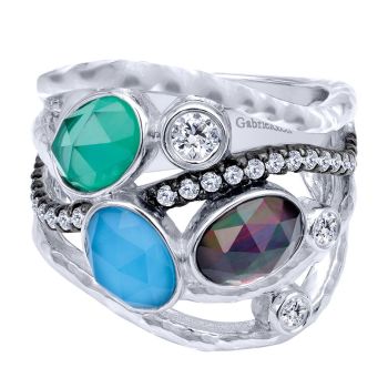 Multi Color Stones Fashion Ladie's Ring In Silver 925 LR50392SVJMC