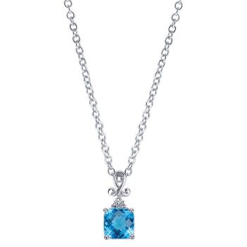 0.03 ct Round Cut Diamond Swiss Blue Topaz Fashion Necklace set in 14KT White Gold NK2812W45BT